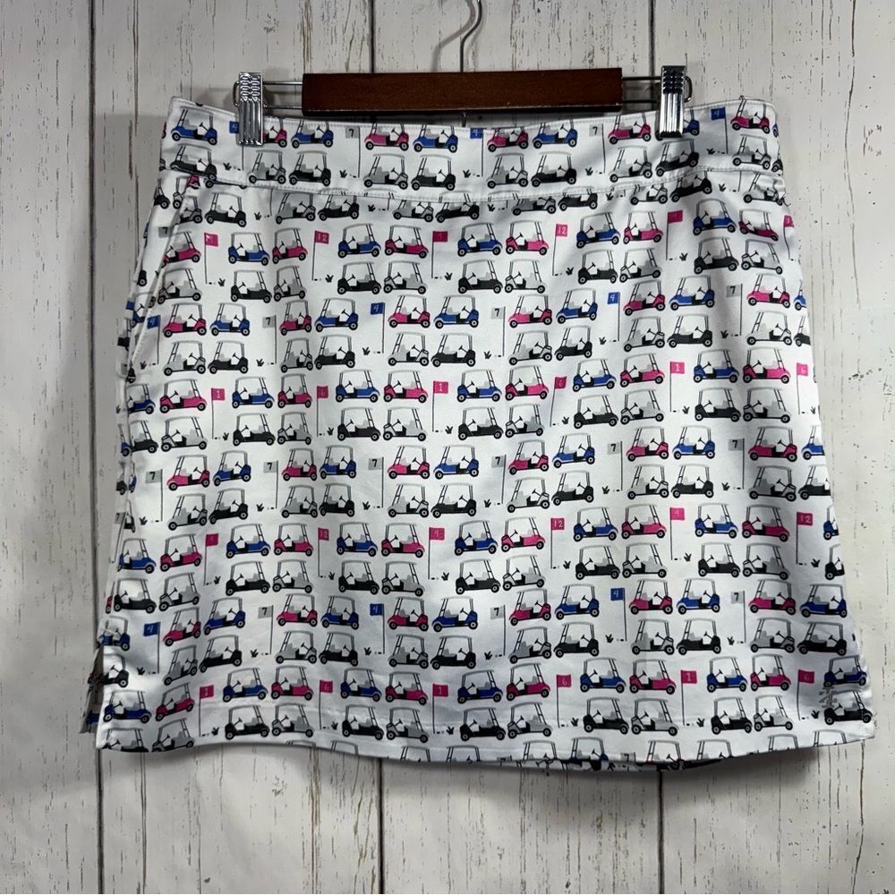 Izod Golf Cart Print Skort Skirt White Multicolor Sporty Preppy Resort Wear 10